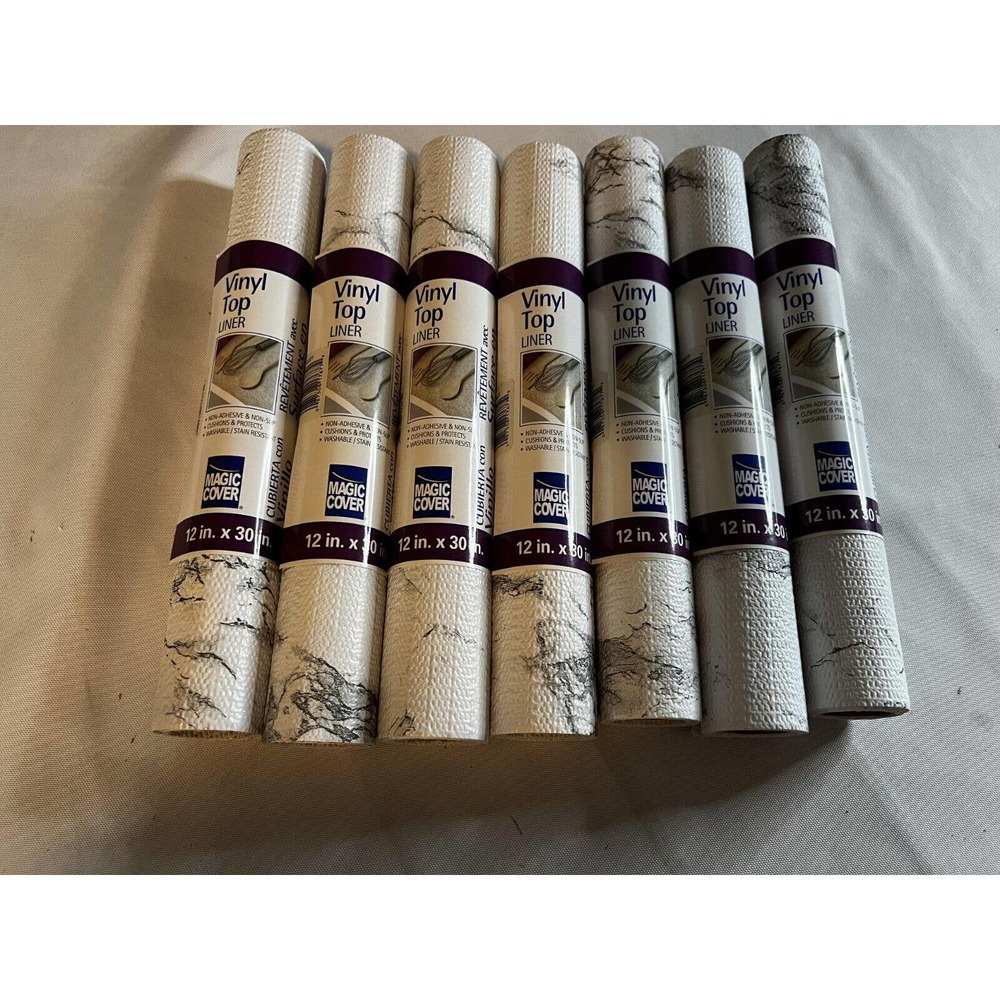 Magic Cover Non-Adhesive Shelf Liner, 12 in. x 30 in, Marble Gray - Lot Of 7